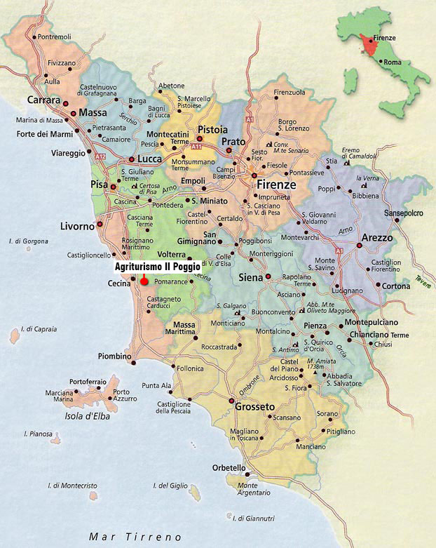 Cartina Toscana - Il Poggio Agriturismo - Casale Marittimo - Pisa - Toscana